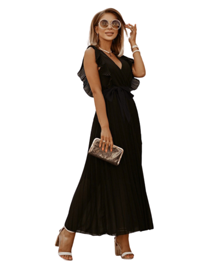 SHOPIQAT Curve Pleated Flutter Sleeve Tie Waist Maxi Dress - Premium from shopiqat - Just $10.750! Shop now at shopiqat